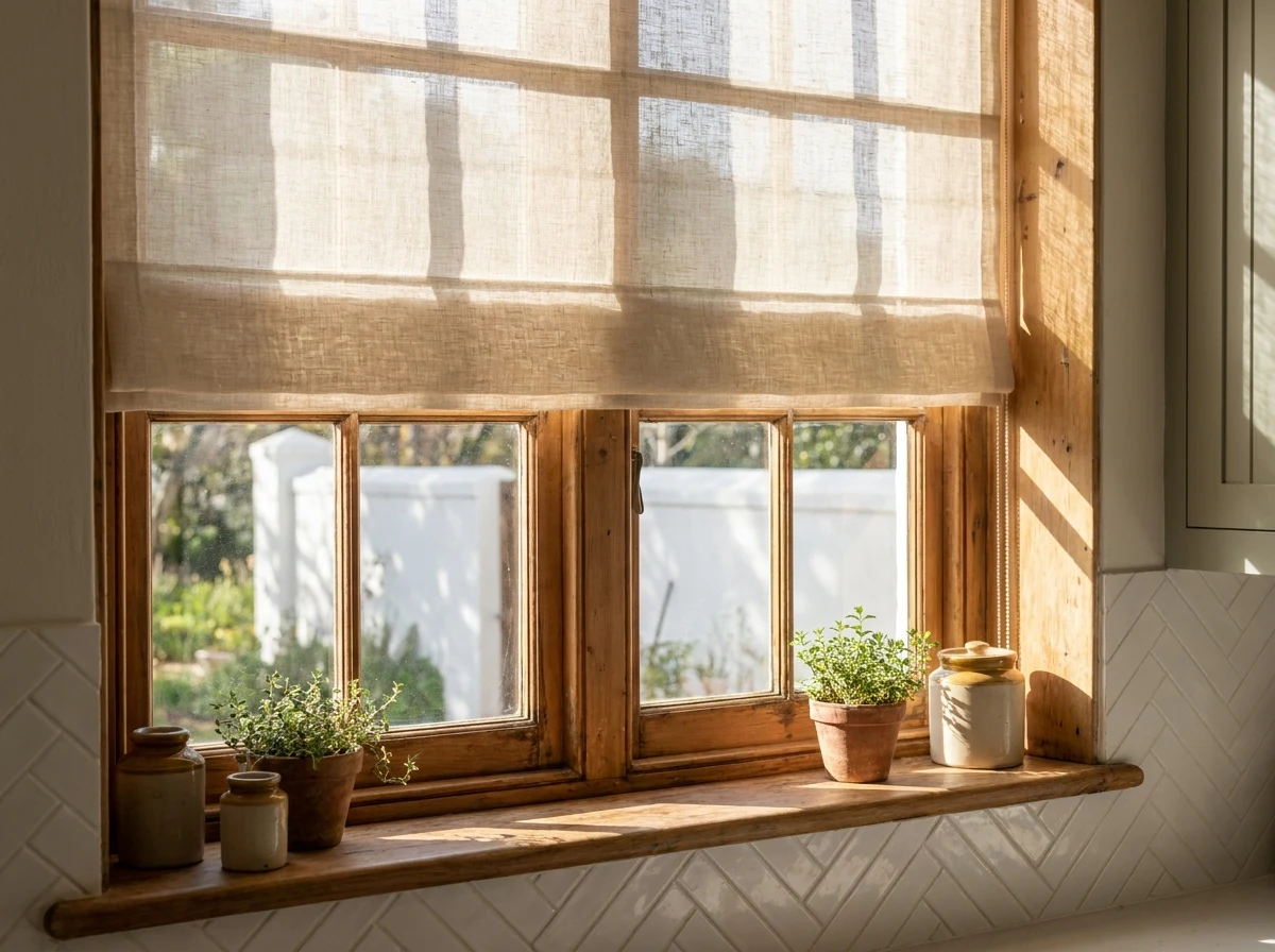 Sunscreen roller blind in a Constantia kitchen window